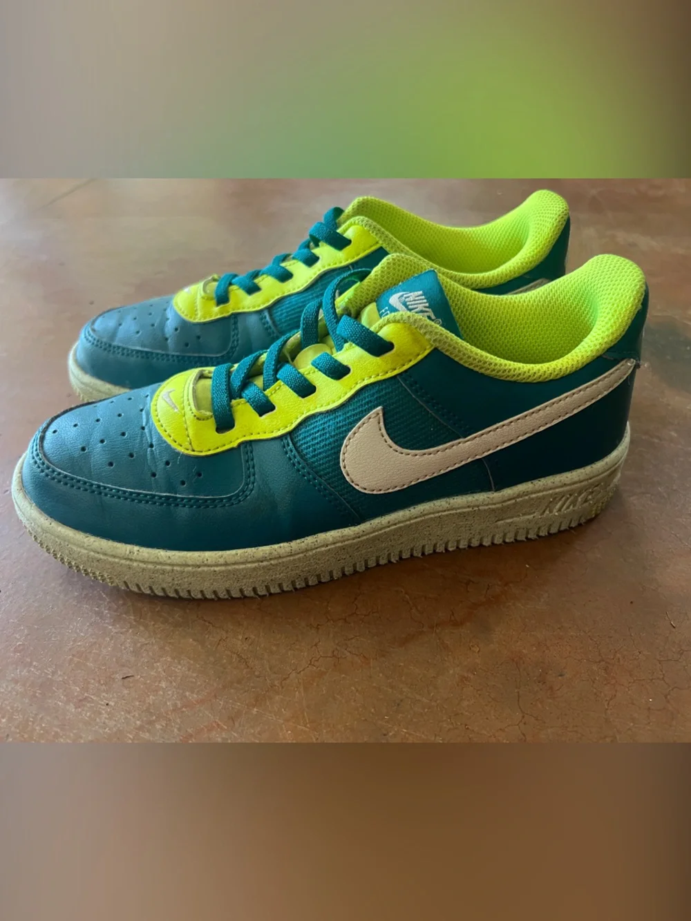 Nike Teal and Neon Yellow Kids Lace-Up Sneakers